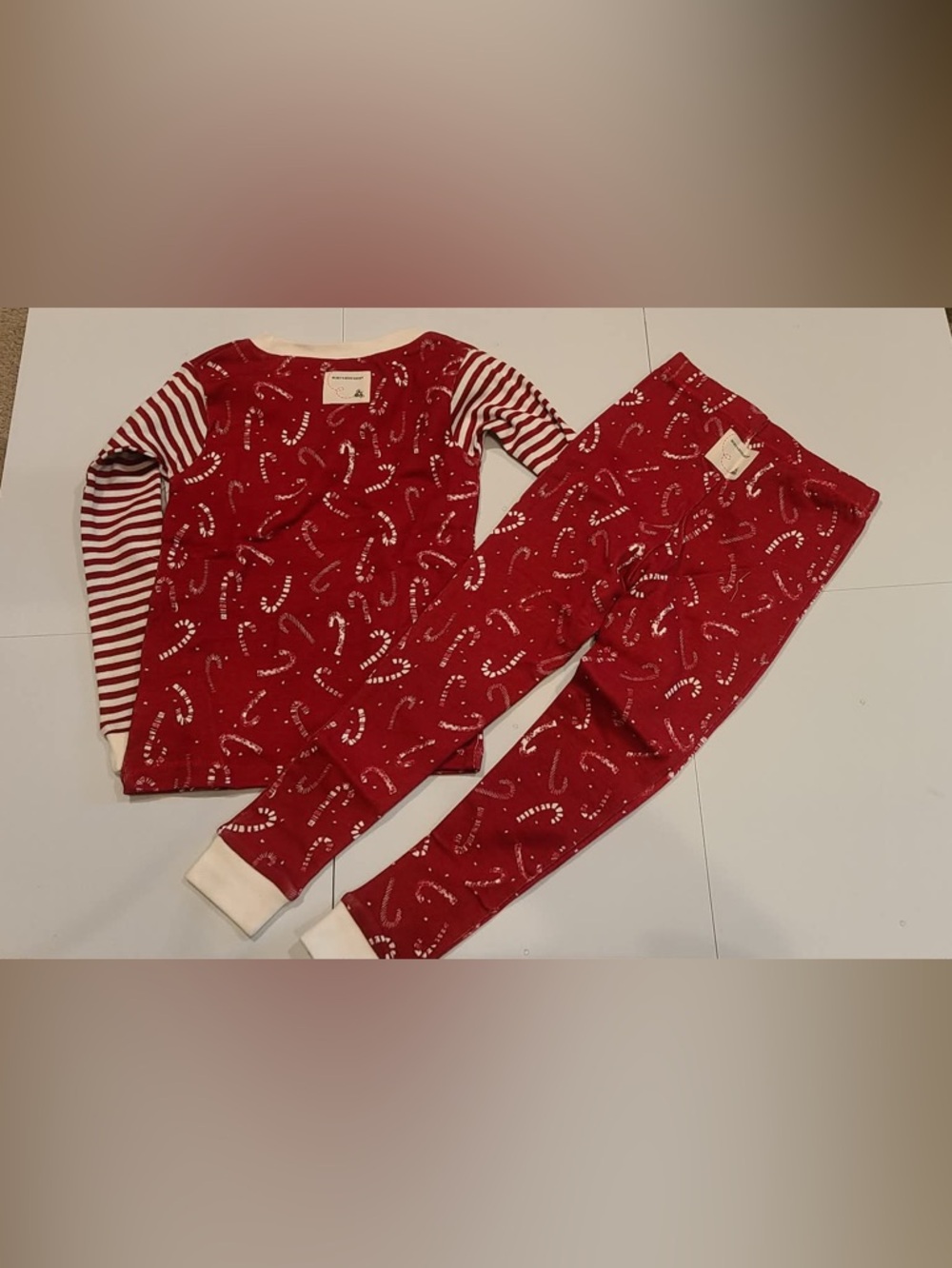 Burt's Bees Red Candy Cane Print Kids 100% Organic Cotton Pajama Set 4T